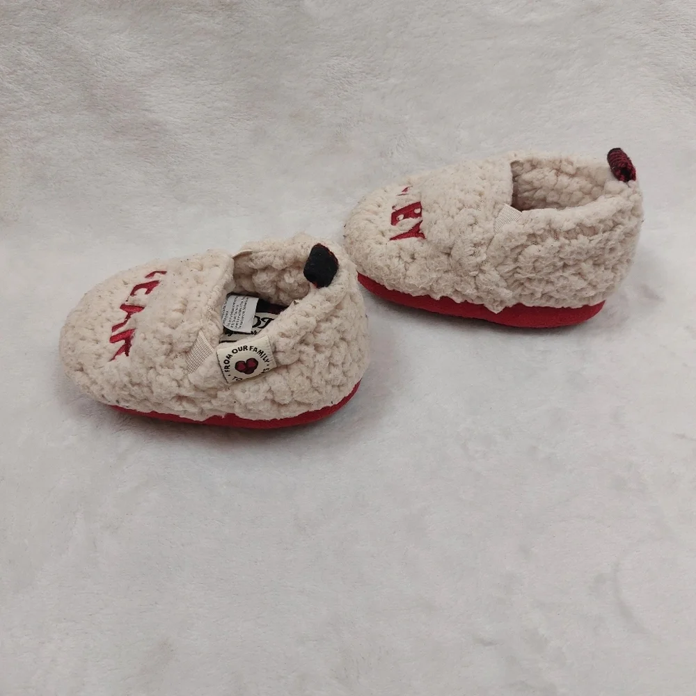 DEARFOAMS INFANT BABY BEAR RED SHERPA FAMILY HOLIDAY CHRISTMAS SLIPPERS SIZE 6-9